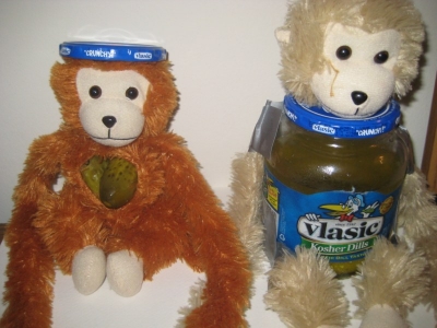 now cute stuffed monkey is stuffed with pickles
