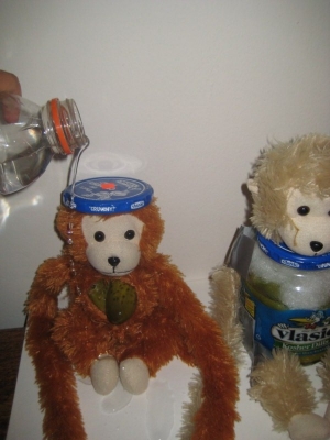 now cute stuffed monkey is wet