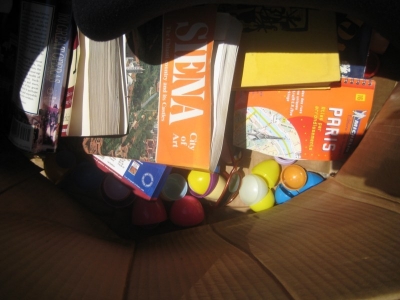 best find of the day. travel books AND easter eggs!