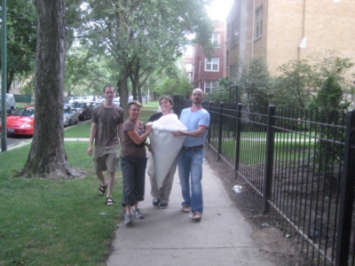 Taking out snowcone for a walk around the neighborhood