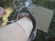 bag tied to my foot with twine