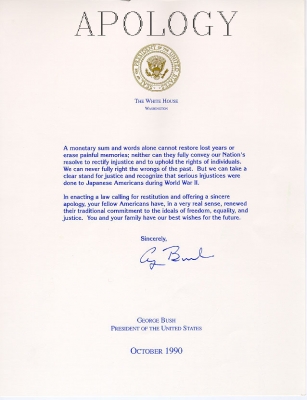 In 1989, Pres Bush says sorry and we'll pay you back 
