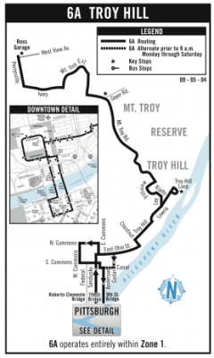 The 6A runs from Downtown out to Troy Hill.