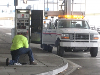 Worker and truck