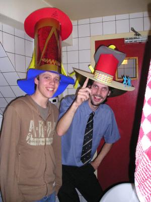 Florian and Tom at the restroom in cafe Waterhole