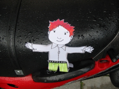 Flat Stanley and his sweet ride (closer-up)