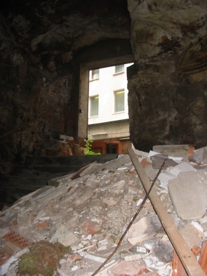 The door and part of the big pile of rubble