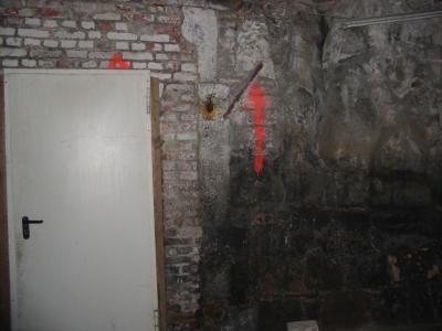 Another view of the wall with the locked door