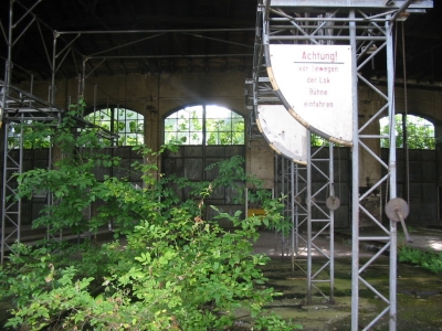 Signs. Scaffolding. Plants. 