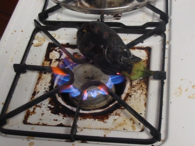 charring the eggplant