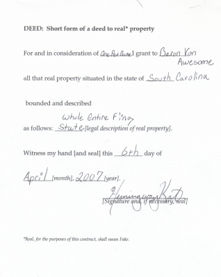 Deed to South Carolina