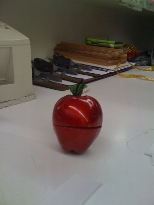 slicing a pocket into the hollow apple