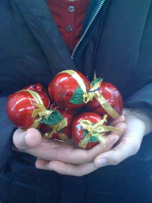 coat on. ready to be a johnny appleseed.