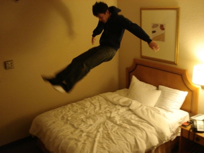 Jumping on hotel beds