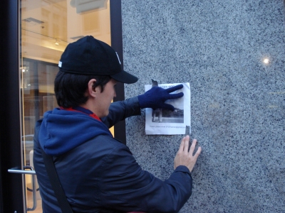 Putting up the Lost Dog flyers Putting up the Lost Dog flyers