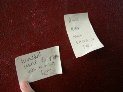 "Dark Alleyway, Smells like pee!"     "Wouldn't want to run into Kieran here"