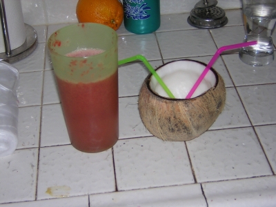 Strawberry wine + coconut shell