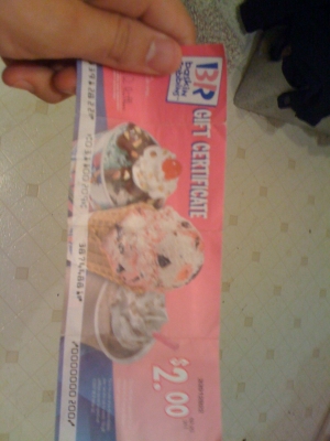 $2 gift certificate to Baskin Robbins