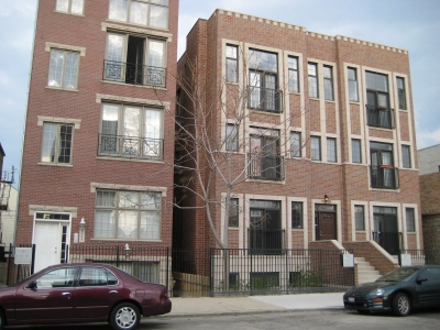 Two typical new-construction buildings in Wicker Park