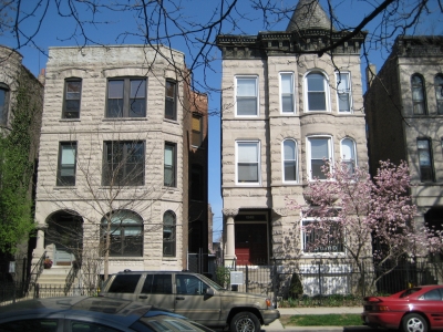 Two typical older-construction greystones, in Humboldt Park