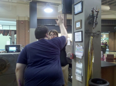 The first high-five. The first high-five.