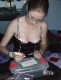 Denizen of the playa, filling out a postcard
