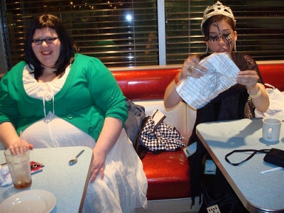 Checkpoint number 5.  I'm still not sure what two girls one dress meant.