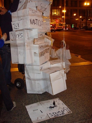 The tower. Steve wrote "solipsism". Kristin wrote "Amazing Nachos".