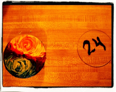 The new clock face and the painted plate.