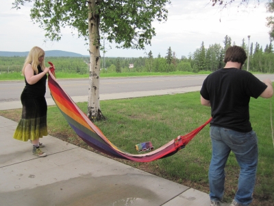 Rin and FuzzyHarpyBug with the hammock