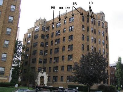 The windows of Apt. 701, appropriately annotated