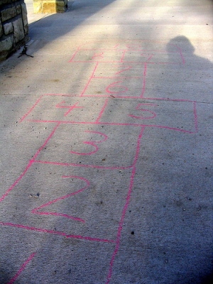 Hopscotch chalked in pink