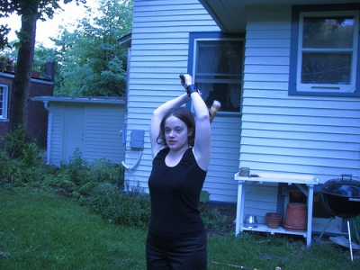 Vlo Grrl gets ready to hit something. This is possibly more industrial.