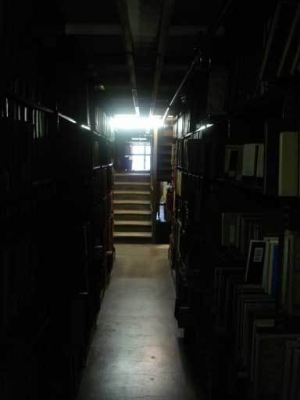 dark, scary book stacks 