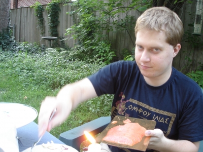 Still not amused, but enjoying the refreshments.