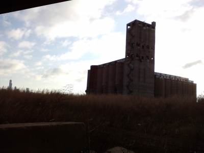 Approaching the grain elevator.