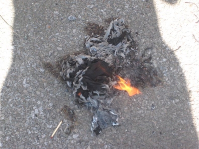 Five minutes later it was still smoldering...