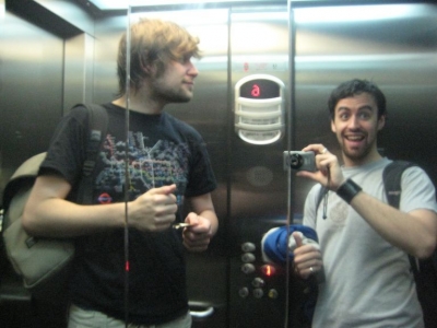 Excited in the elevator...