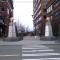plaza between office buildings, guarded by daleks