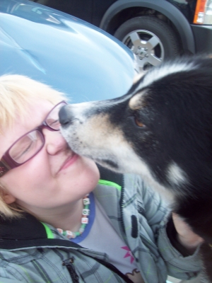 Sarge, sniffing and licking my face.