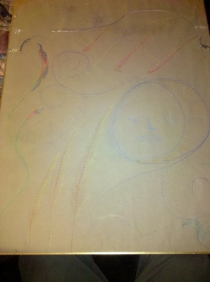 Faintly colored in pencil