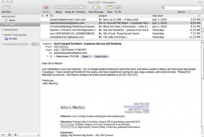 The "cover letter" I sent in