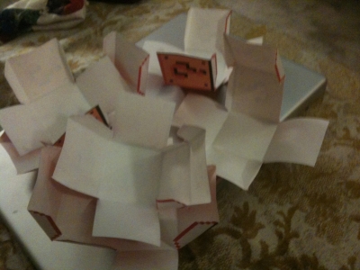 Folded, but not yet cube-ified.