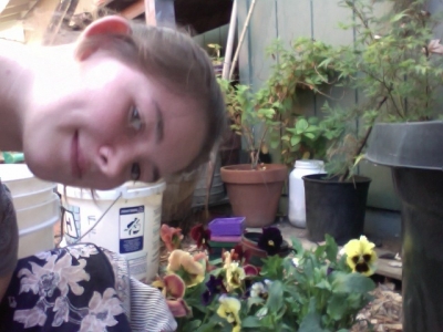 in the background, you'll see some of mom's potted trees