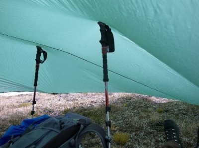 Tarp and hiking poles