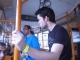 In the streetcar. 1->2