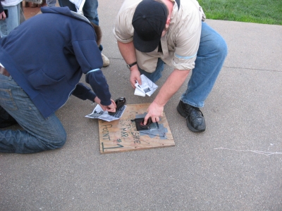 The shoe stamps at check point 1