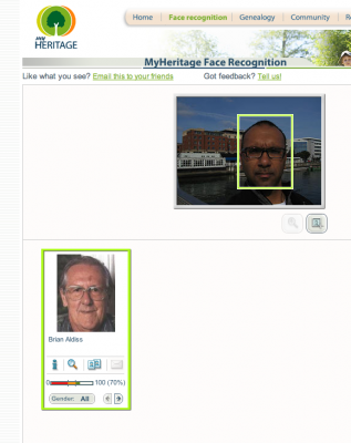 Results of running my photograph through the myheritage.com web widget