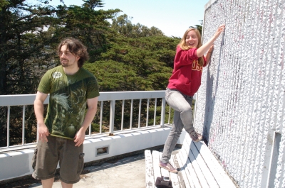 At the top, contemplating going further.