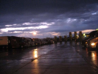 At the Flying J truck stop at sunset.  Pretty!